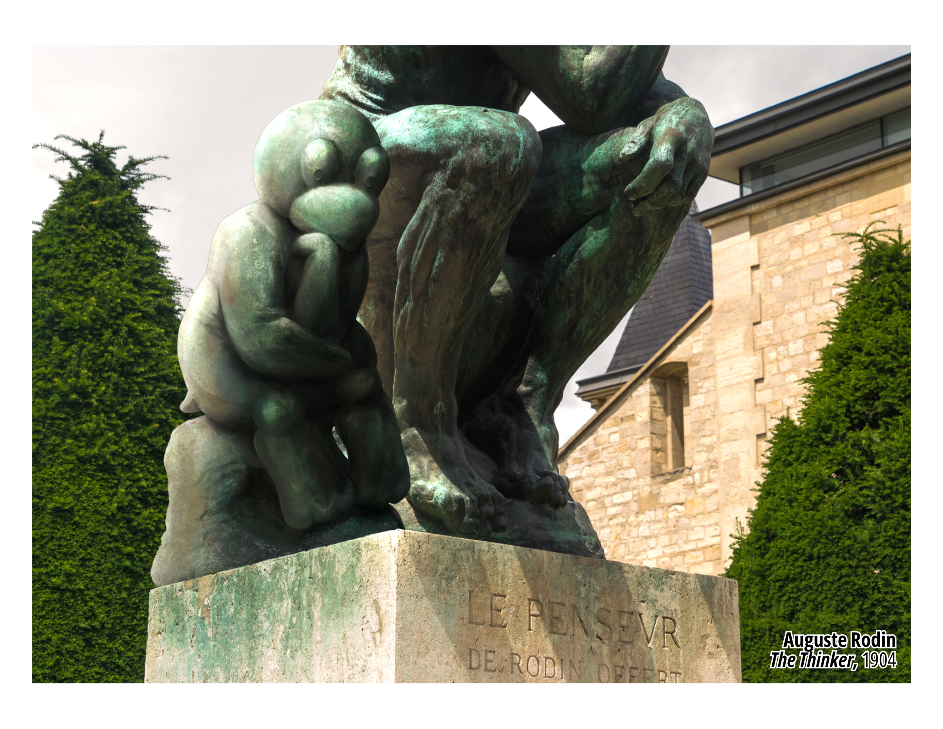 Postcard of JiJi as The Thinker